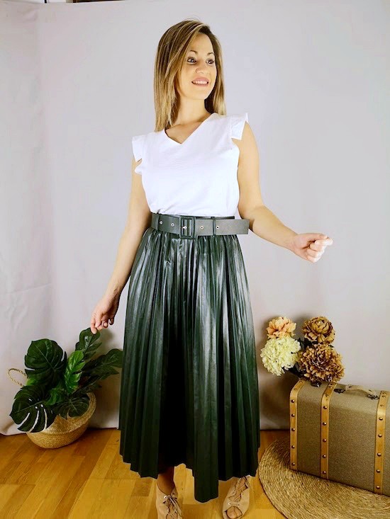 Falda Midi Polipiel Verde