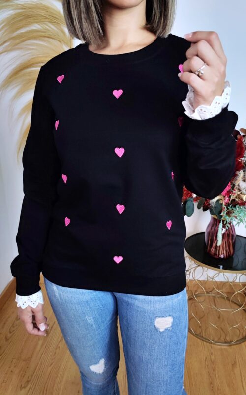 Sudadera Corazones Negra