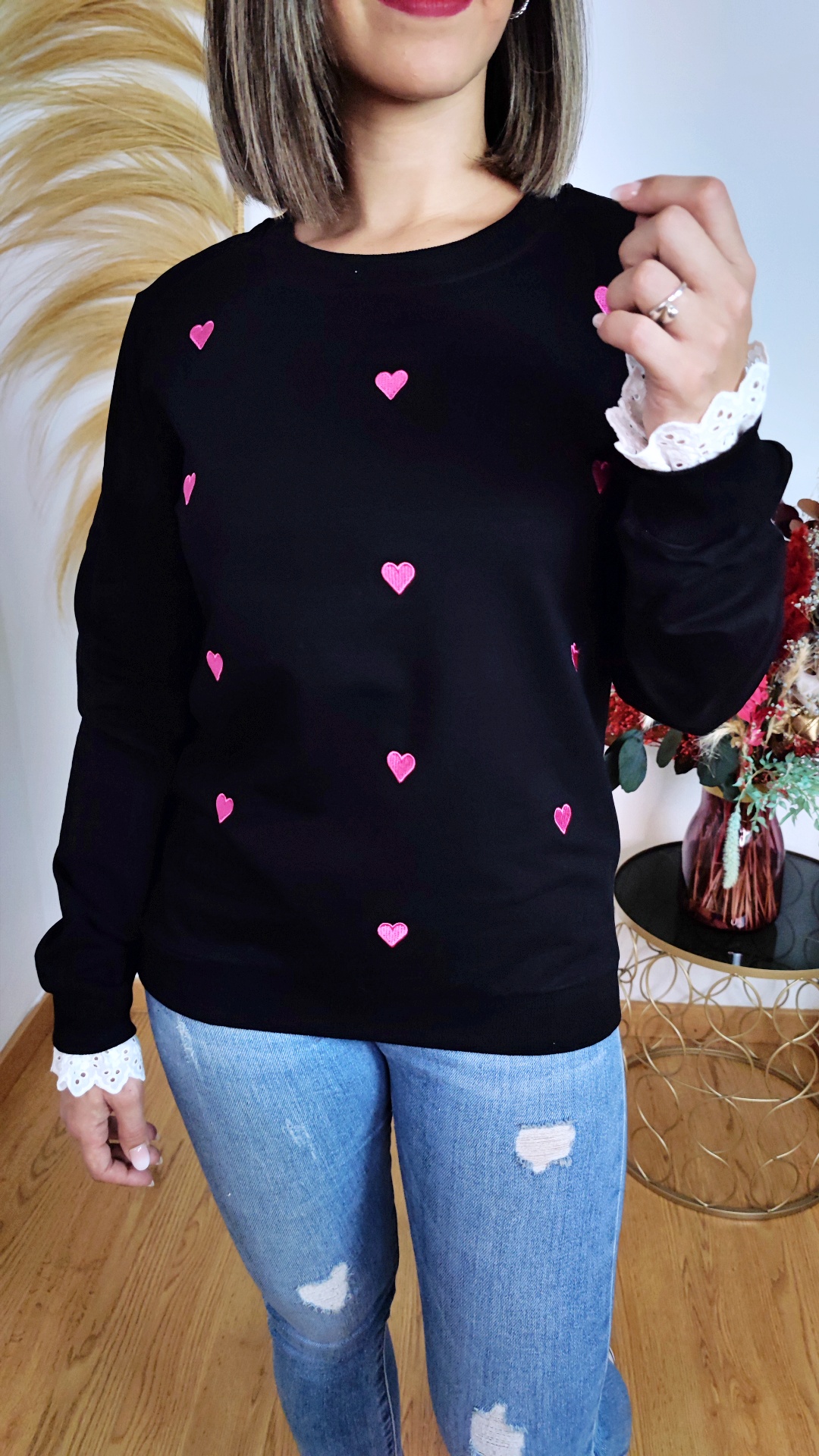 Sudadera Corazones Negra
